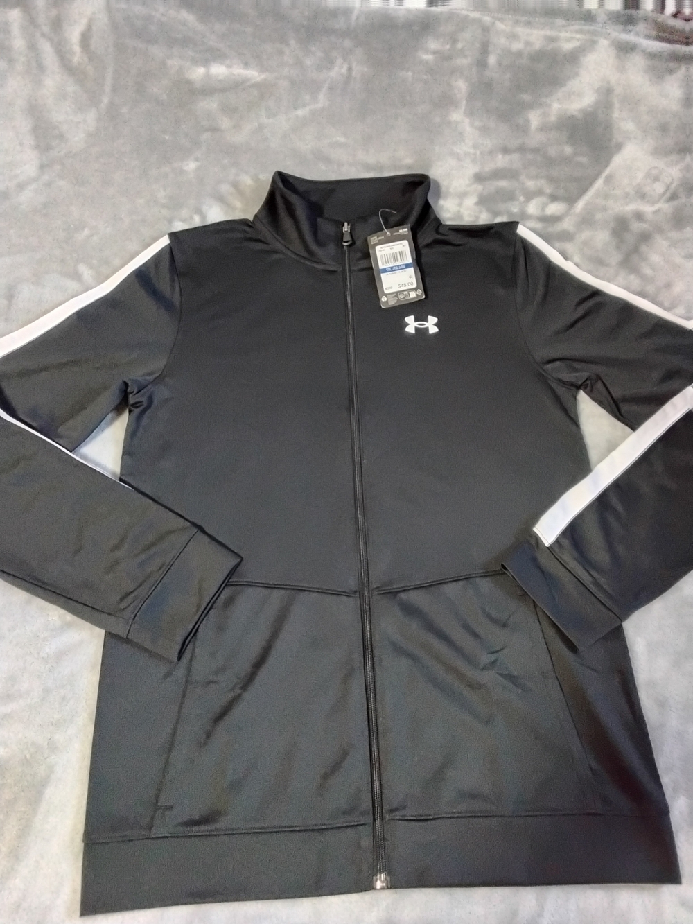 Under Armour Women’s Black Full-Zip Track Jacket with White Stripe